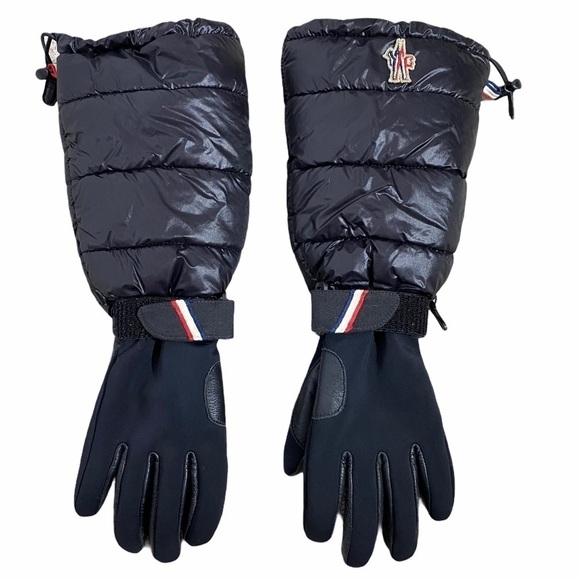 MONCLER Black Long Leather down Puffer Gloves - Picture 1 of 14